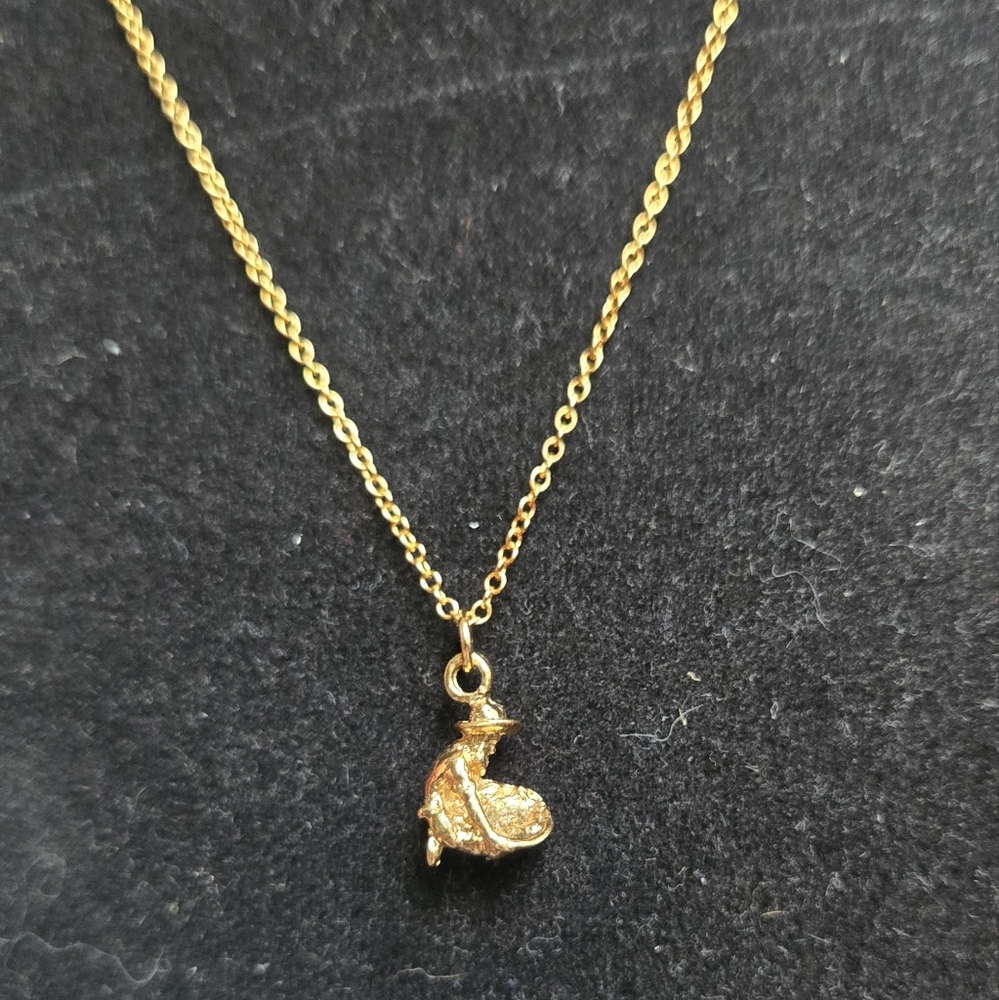 Gold plated adorable tiny gold panner prospector necklace 18" - Picture 2 of 8